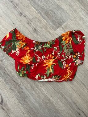 Red Tropical Off-Shoulder Women's Top
